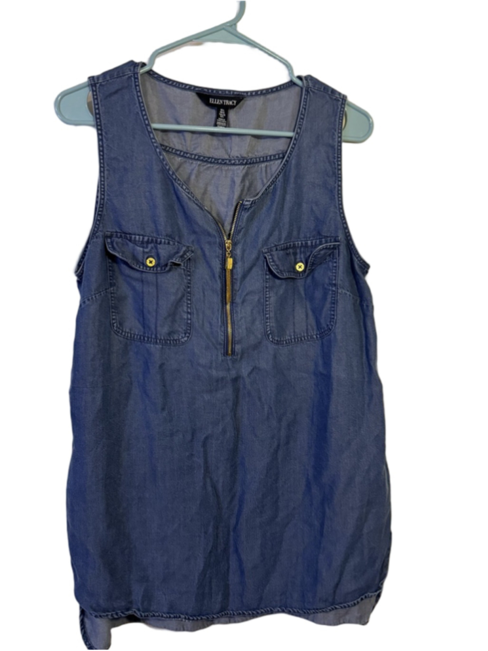 Women's ELLEN TRACY Blue Denim Zip Tank Top L